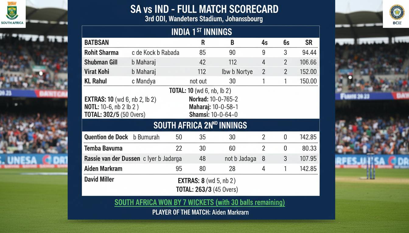 SA vs IND Cricket Scorecard - Full Match Details & Stats