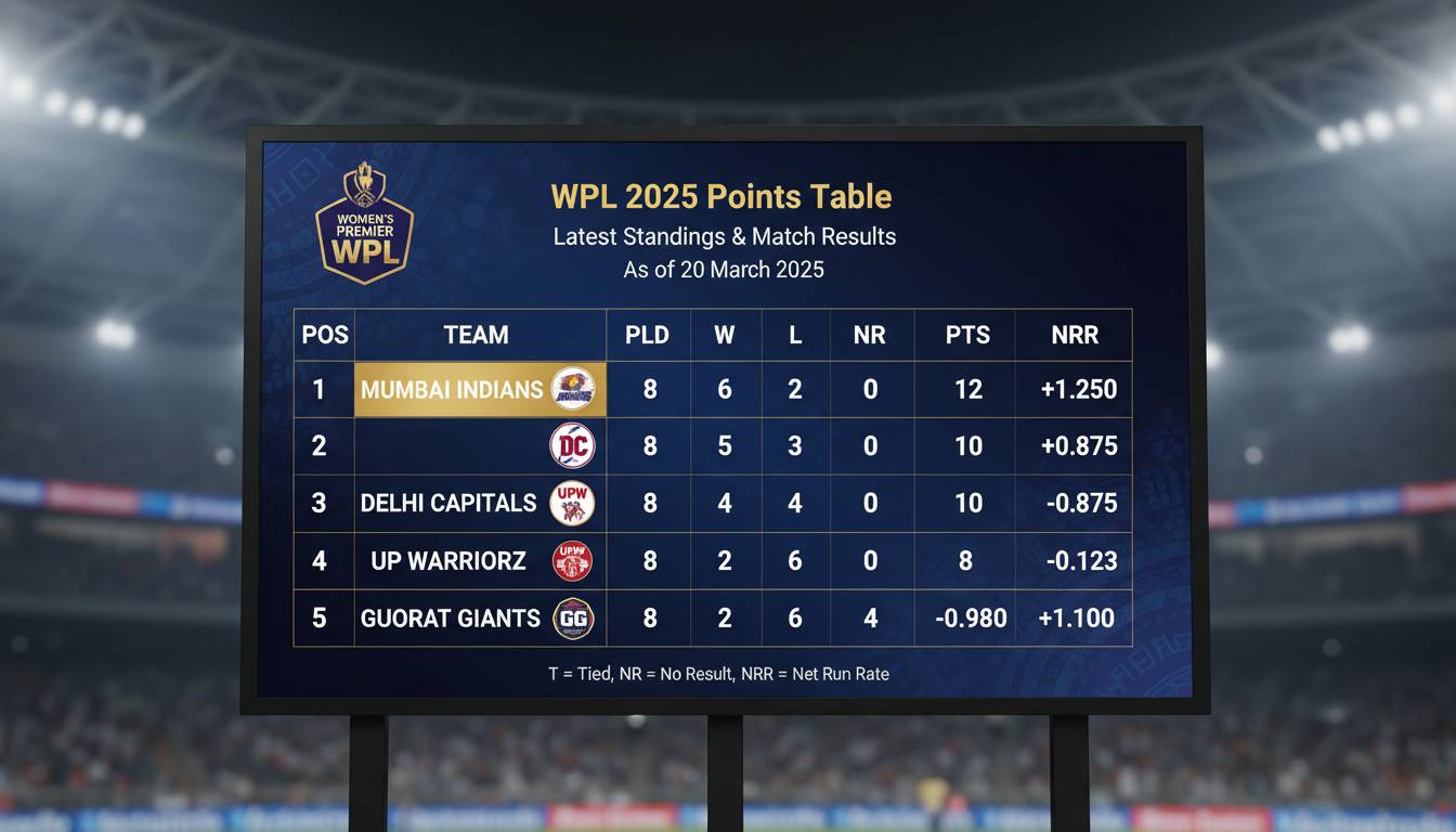 WPL Points Table 2025 - Latest Standings & Match Results